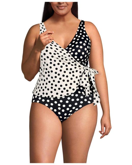 Lands' End Black Plus Size Side Tie Tankini Top