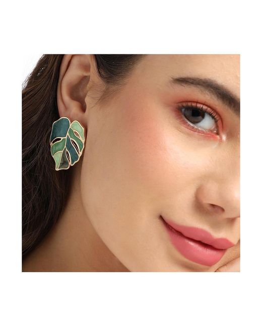 SOH Green Leaf Stud Earrings