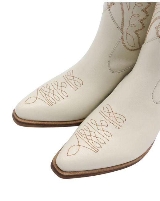 Stivali White Suede Leather Western Cowboy Booties