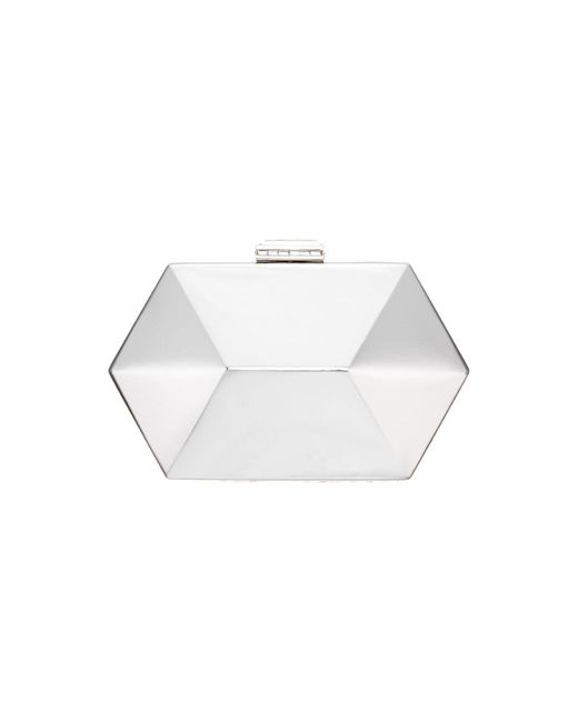 Nina White Geometric Mirror Metallic Patent Minaudiere Handbag