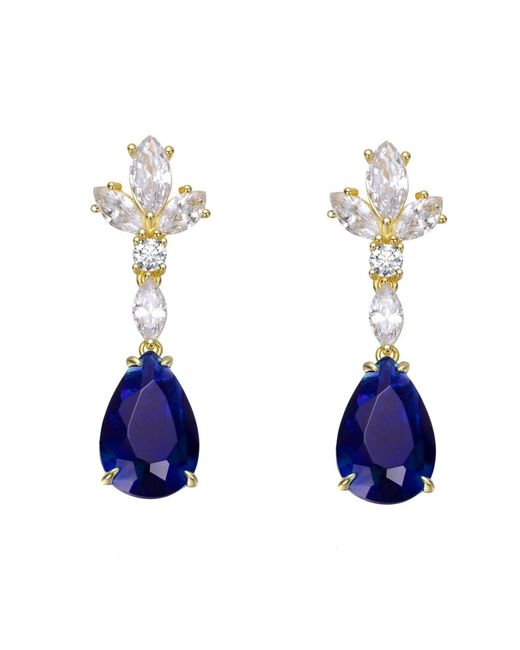 Genevive Jewelry Blue Sterling Silver 14k Gold Plated Or White Gold Plated Dangle Earrings