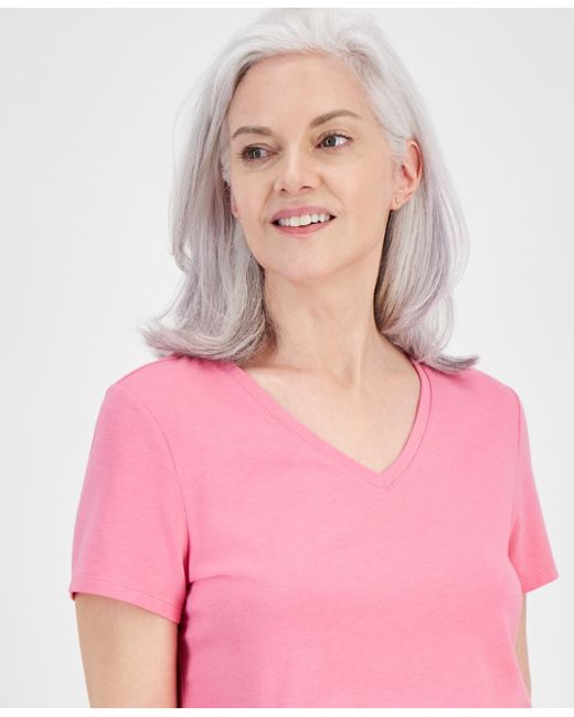 Charter Club Pink Solid V-neck Short-sleeve Sleepwear Top