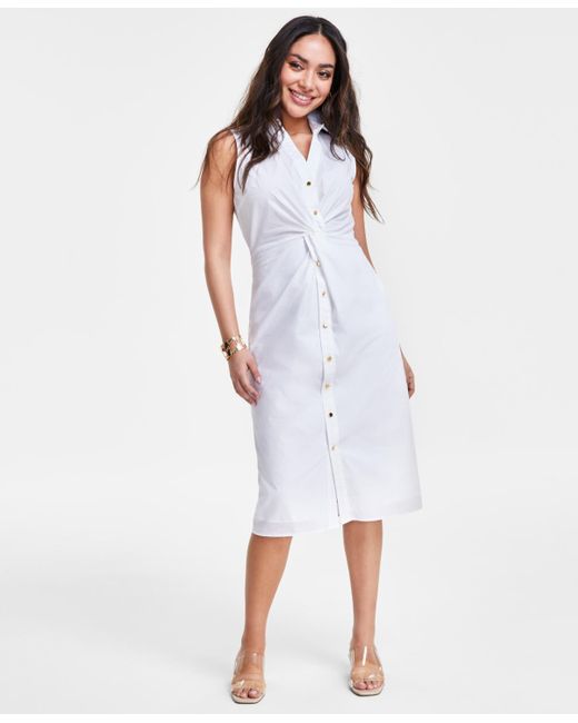INC International Concepts White Petite Cotton Twisted Dress