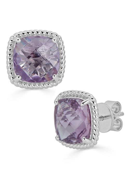 Macy's Pink Amethyst Cushion Stud Earrings (6 Ct. T.w.) In Sterling Silver (also Available In Green Amethyst)