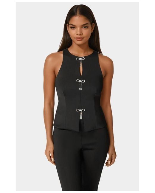 Bebe Black Bow Halter Neck Top