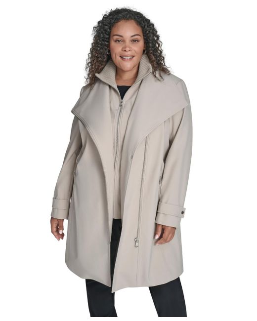 Calvin Klein Gray Plus Size Belted Long-sleeve Wrap Coat