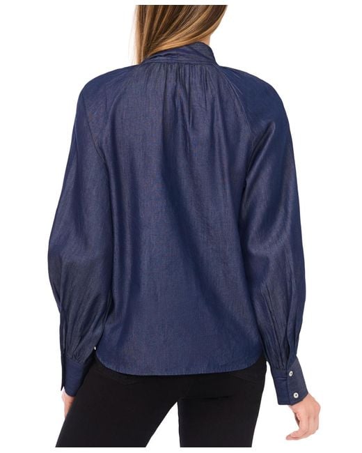 Cece Blue Tie Collared Top