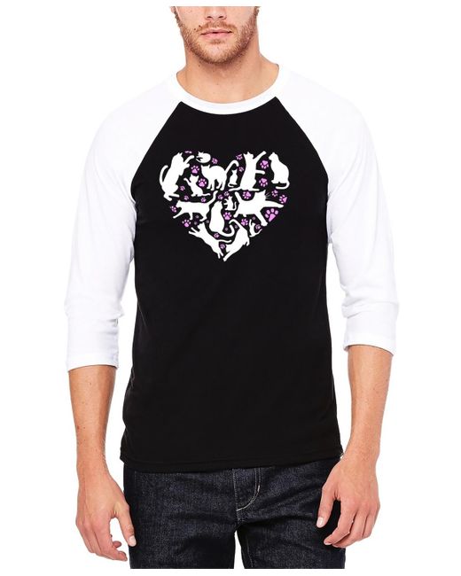 LA Pop Art Black Cat Heart Raglan Baseball Word Art T-shirt for men