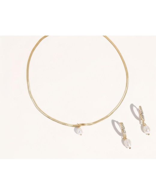 Joey Baby White 2-pc. Set Handcrafted Sleek Snake Chain With Pearl Necklace And Earrings