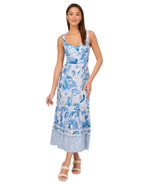 Adrianna Papell Blue Printed Maxi Dress