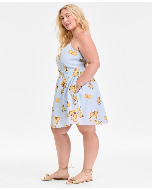 On 34th Blue Plus Size Cotton Kumquat Smocked-back Mini Dress