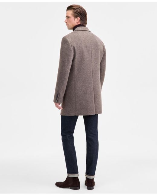 Calvin Klein Brown Slim-fit Wool Blend Overcoat for men