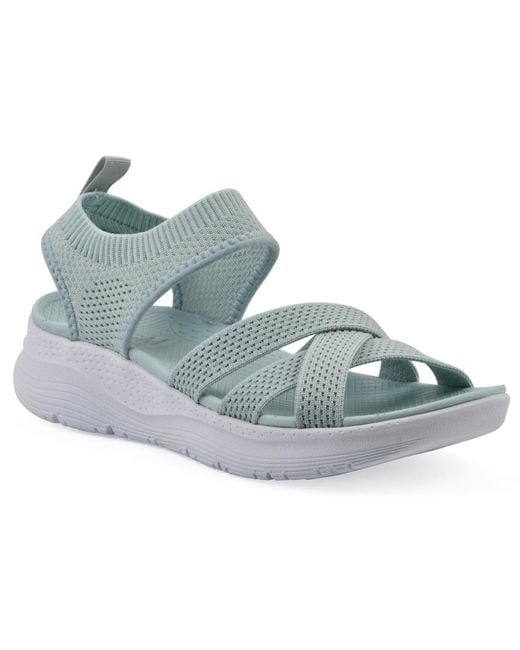 White Mountain Blue Charry Round Toe Flat Sandals