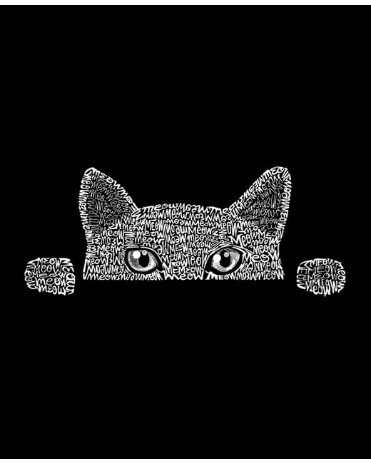LA Pop Art Black Peeking Cat Raglan Baseball Word Art T-shirt for men