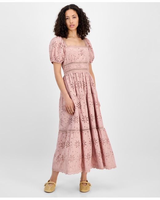 And Now This Pink Eyelet Cotton Maxi Dress