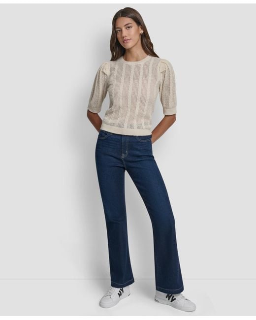 DKNY Natural Mixed Stitch Puff-sleeve Sweater