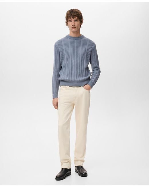 Mango Blue Structured Knitted Sweater for men