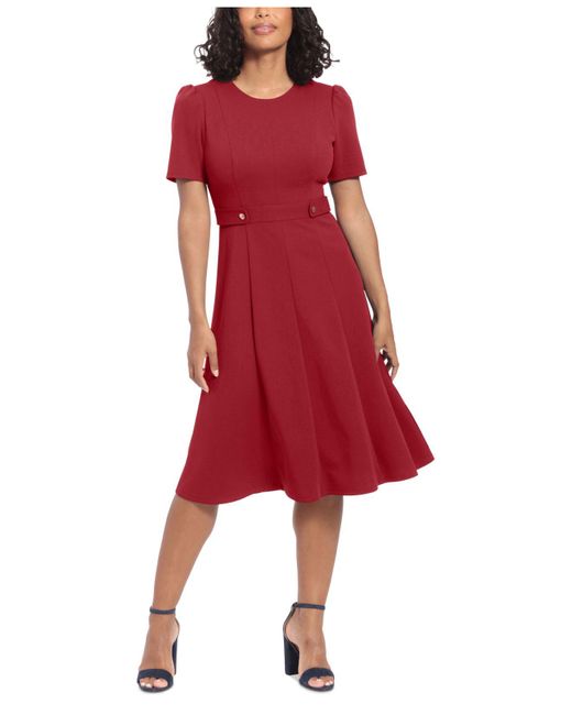 London Times Petite Fit & Flare Scuba Crepe Midi Dress in Red Lyst
