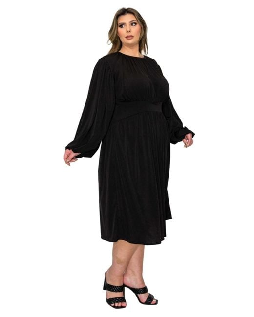 L I V D Black Plus Size Audrey Ruched Midi Dress