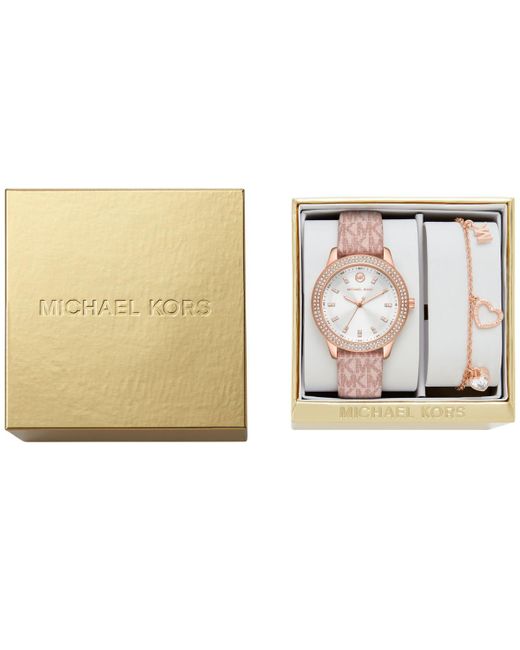 Michael Kors Pink Tibby Three-hand Blush Pvc Watch Set 34mm