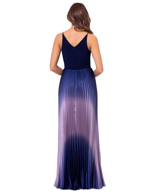 Betsy & Adam Blue Ombre Pleated Gown