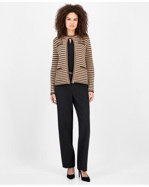 Anne Klein Black Metallic Knit Cardigan P Xxs Xxl