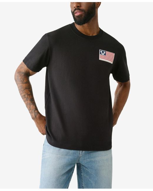 TRUE RELIGION Men's Black Short Sleeve Horseshoe Flag T-shirt