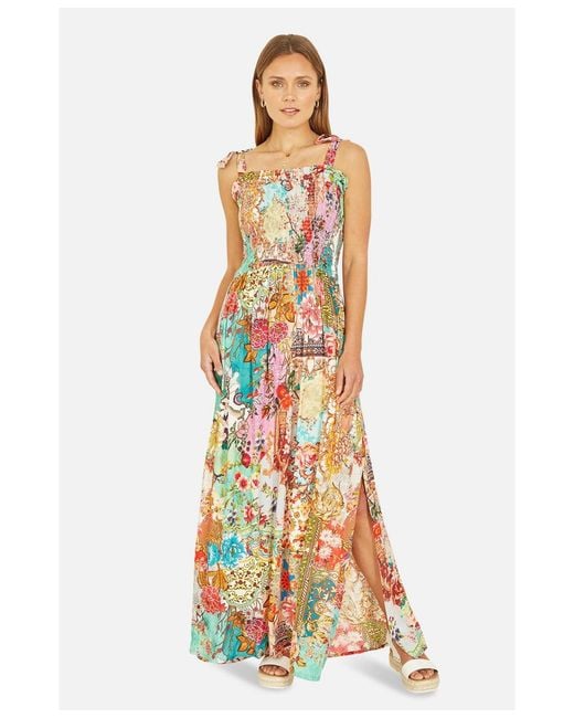 Yumi' White Patchwork Split Hem Maxi Dress