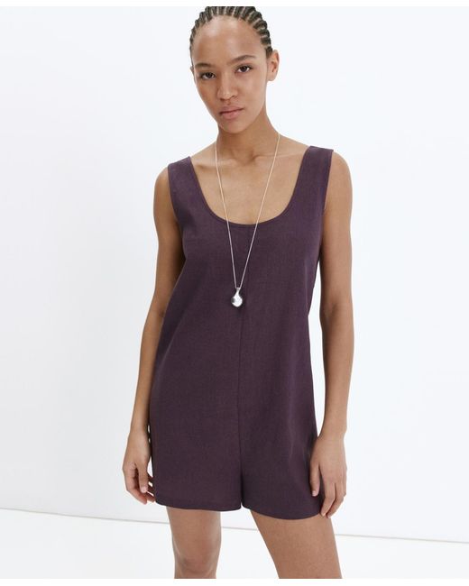 Mango Multicolor Open-back Linen Romper