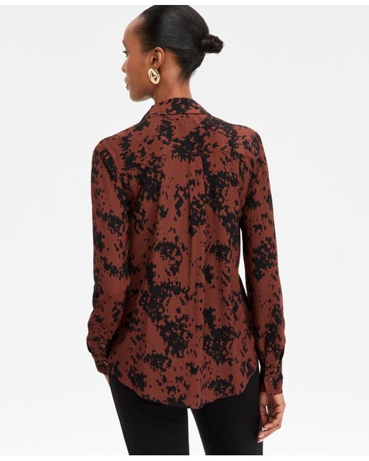 INC International Concepts Brown Printed Button-front Shirt