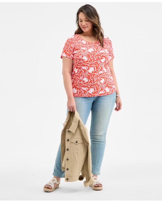Style & Co. Red Plus Size Printed Short-sleeve Top
