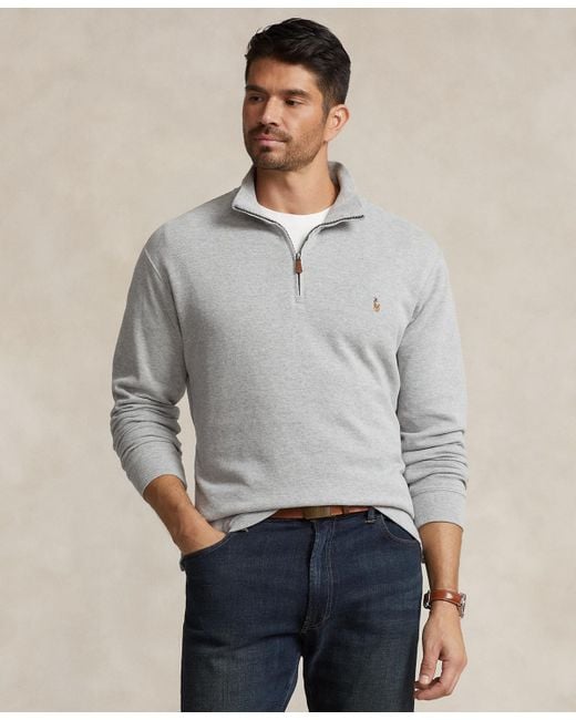 Polo Ralph Lauren Men's Gray Big Tall Estate-rib Quarter-zip