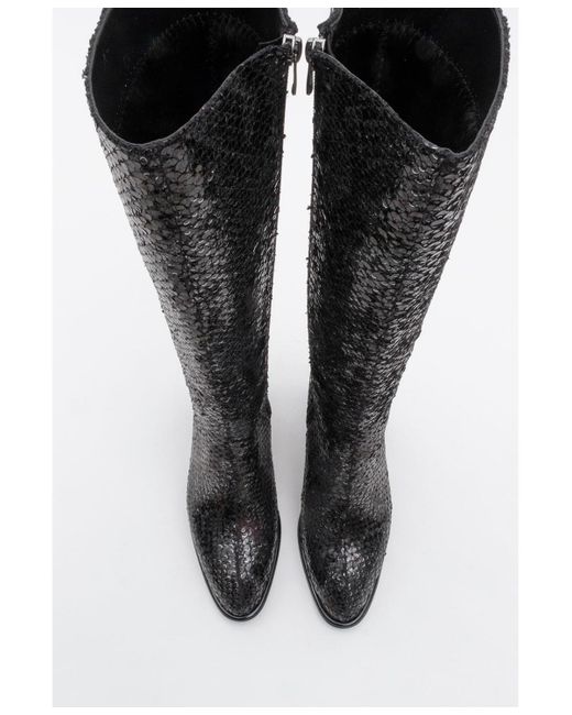 Prologue Shoes Black Elly Pattern Block Heel Boot ()