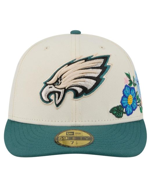 KTZ Cream/midnight Green Philadelphia Eagles Tonal Floral 59fifty Fitted Hat for men