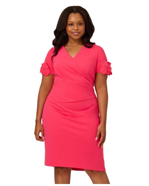 Adrianna Papell Pink Plus Size Floral Applique Sheath Dress