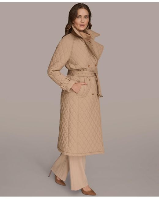 Donna Karan Brown Belted Maxi Quilted Coat