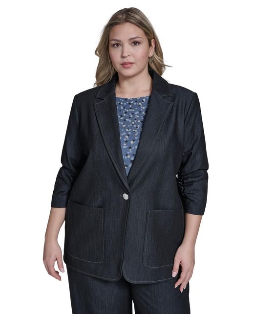 Calvin Klein Blue Plus Size Notch Collar Jacket