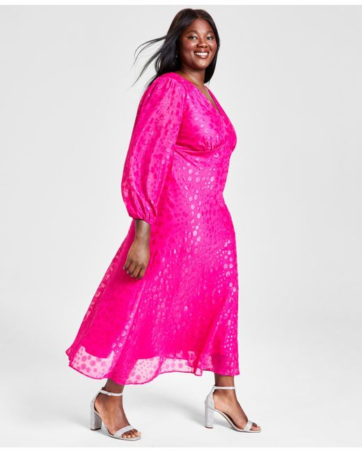 Taylor Pink Plus Size Clip-dot A-line Maxi Dress
