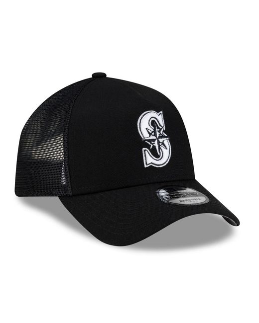 KTZ Black Seattle Mariners Side Script 9forty A-frame Trucker Adjustable Hat for men