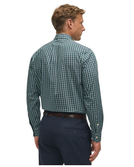 Brooks Brothers Blue Regular-fit Polo Button- Down Collar Tartan Plaid Dress Shirt for men