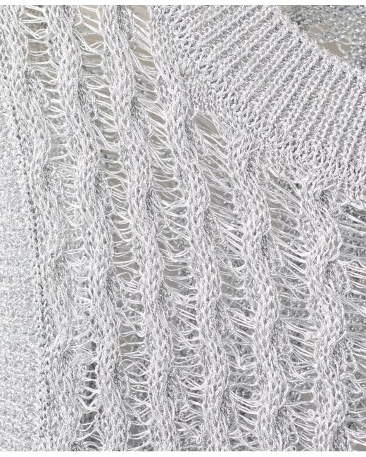Mango White Openwork Knit Top