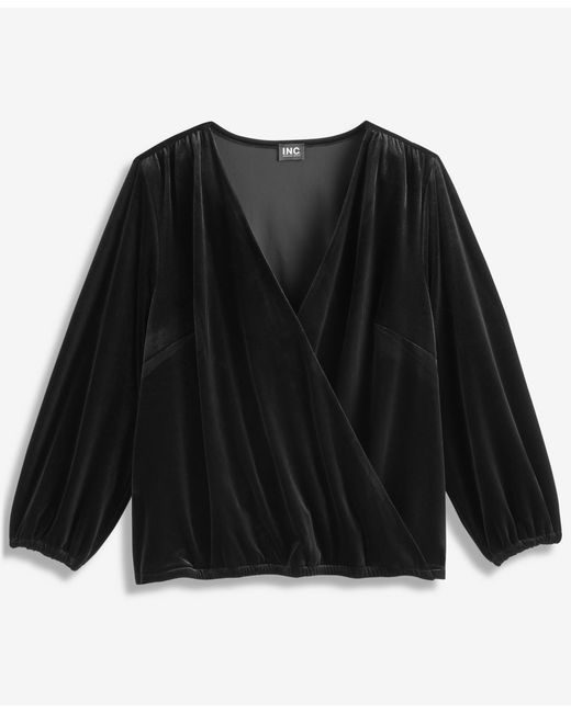 INC International Concepts Black Plus Size Velvet V-neck Top