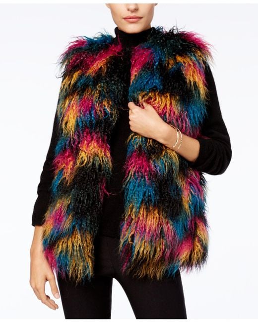 INC International Concepts Multicolor Mongolian Faux-fur Vest