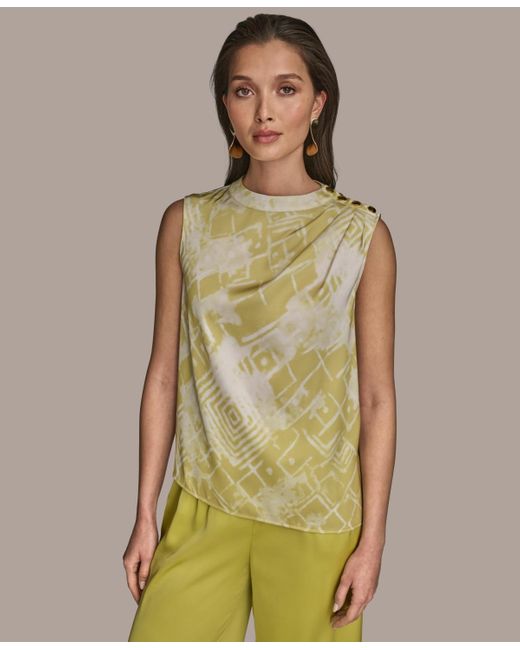 Donna Karan Green Petite Shoulder-button Sleeveless Top