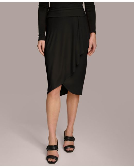 Donna Karan Black Faux Wrap Skirt