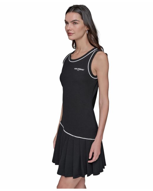 Karl Lagerfeld Black Sleeveless Pleated Minidress