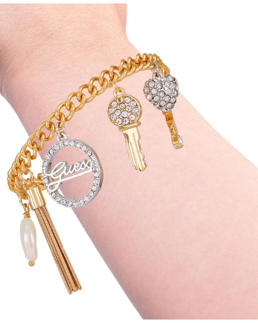 Guess Metallic Two-tone Crystal Charm toggle Bracelet