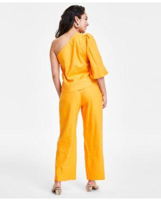 INC International Concepts Yellow Petite One Shoulder Top Wide Leg Pants Created For Macys