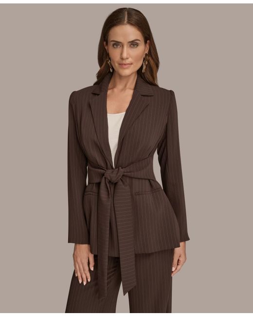 Donna Karan Brown Pinstripe Tie-waist Jacket