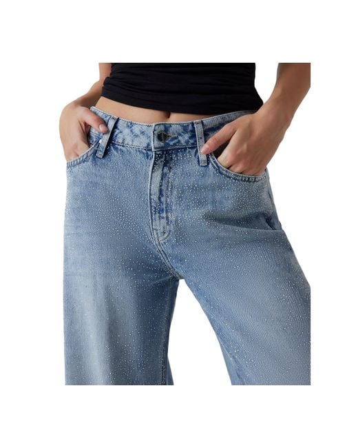 Guess Blue Bellflower Shine & Sequins Wide-leg Jeans